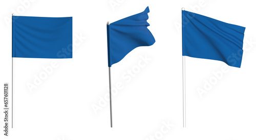 Blue Flag waving in the wind on flagpole. Isolated flag