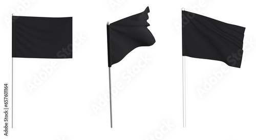 Black Flag waving in the wind on flagpole. Isolated flag