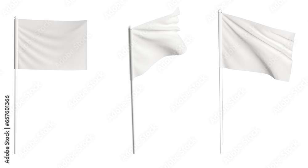 White Flag waving in the wind on flagpole. Isolated flag - obrazy, fototapety, plakaty 