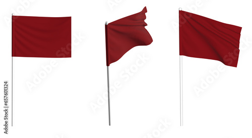 Red Flag waving in the wind on flagpole. Isolated flag