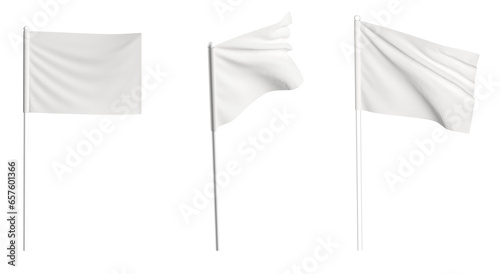 White Flag waving in the wind on flagpole. Isolated flag