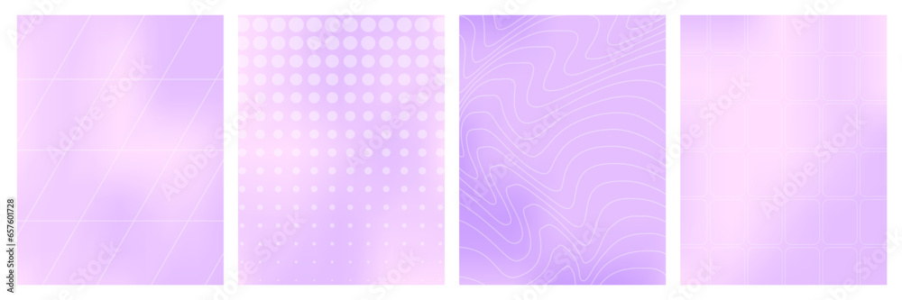 Trendy y2k aesthetic gradient backgrounds set. Pink and purple color, retro futuristic design. Vector illustration poster, banner, card, social media template.
