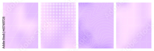 Trendy y2k aesthetic gradient backgrounds set. Pink and purple color, retro futuristic design. Vector illustration poster, banner, card, social media template.
