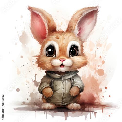 watercolor Cuddly Bunny clipart, Generative Ai