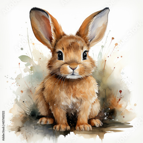 watercolor Cuddly Bunny clipart, Generative Ai