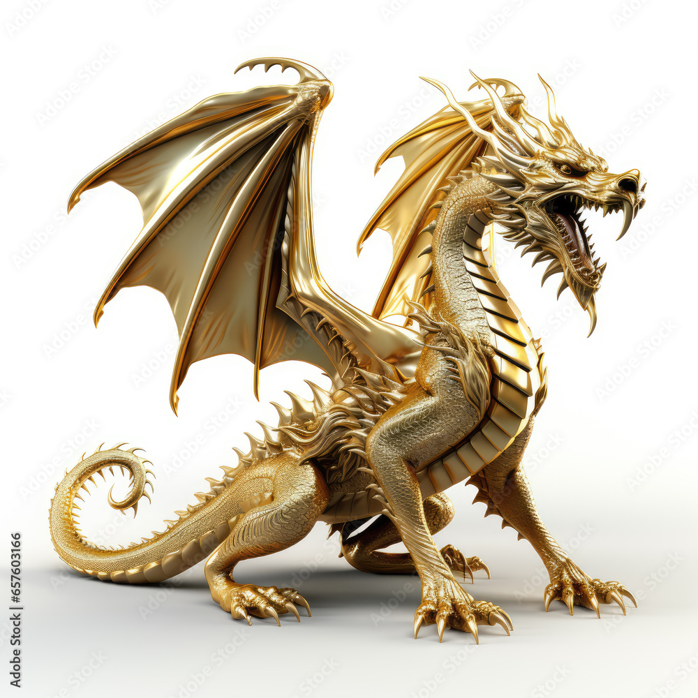 Golden dragon statue, beautiful, magnificent, and powerful.