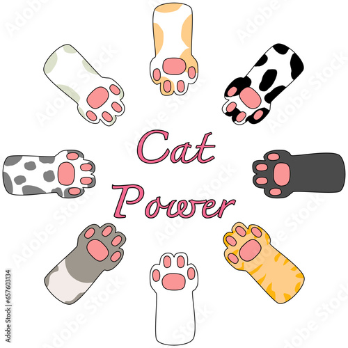 set of cute cat feet doodle art design