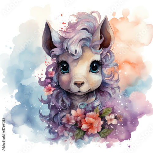 watercolor Baby Unicorn clipart  Generative Ai
