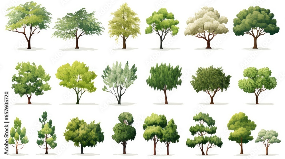 Fototapeta premium Many types of trees vector white background
