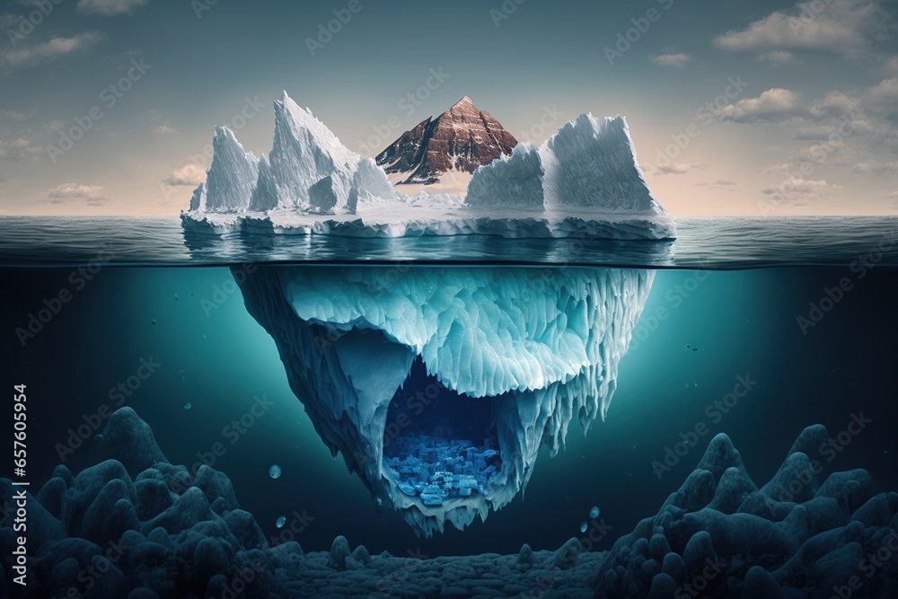 Big glacier in the ocean, glacier in the sea, blue sea, digital art style - obrazy, fototapety, plakaty 
