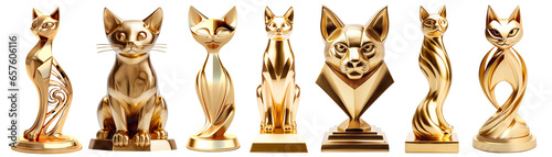 Golden cat trophies, cut out. Awards for first place in cat show