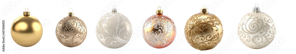 Set of Christmas balls isolated on a transparent background, generative AI. Set of Christmas balls isolated on a transparent background, generative AI.