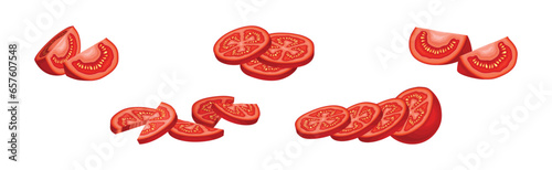 Fresh Red Tomato Vegetable as Mature Garden Crop Vector Set