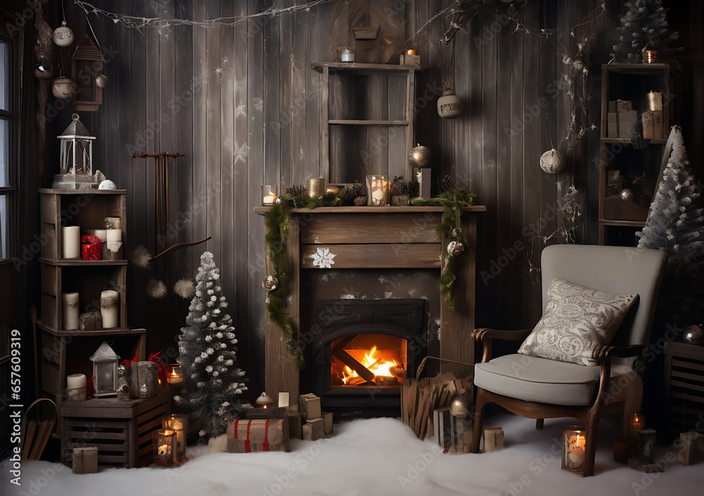 fireplace with christmas decorations,ai generated