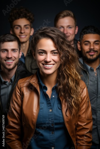  Beautiful young woman with a group of diverse professionals, representing a collaborative marketing team, Generative AI