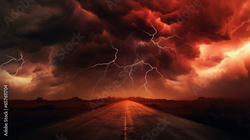 A road that has a lot of lightning coming out of it