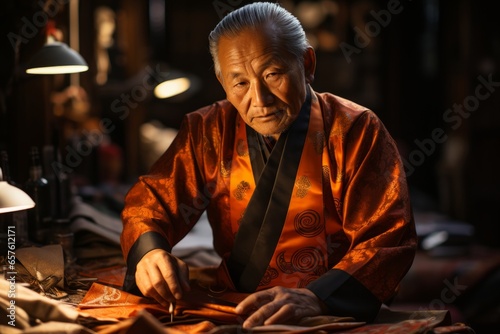  Tailor working diligently in a traditional clothing shop  Generative AI