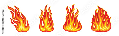 Red and Orange Fire Flame and Hot Blazing Element Vector Set