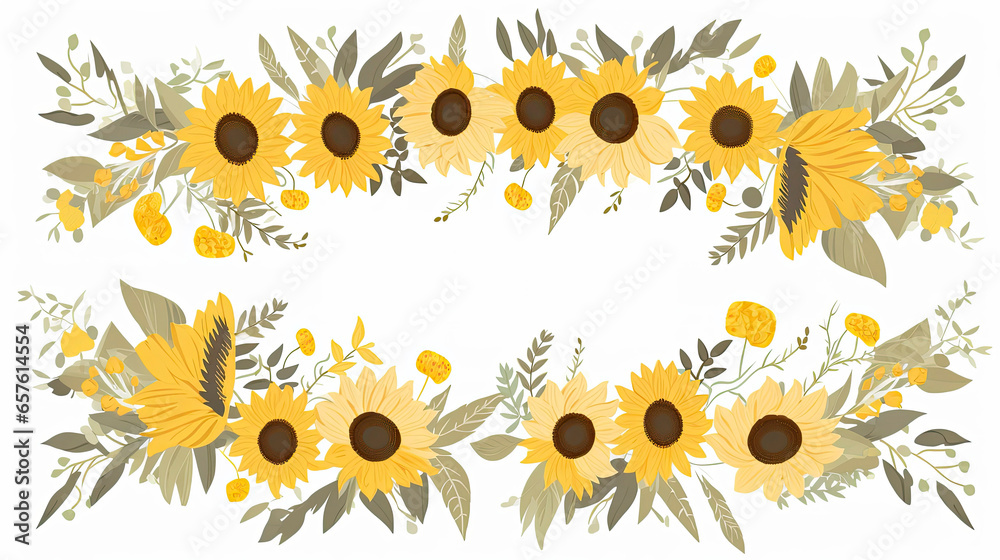 Flat design of sunflower frame design for background with space for text