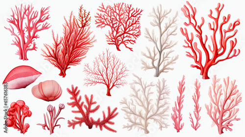 Watercolor Red Coral collection on white background photo