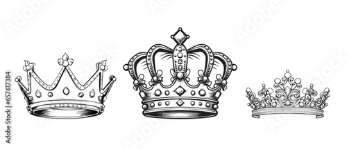 Set of crowns for the royal family sketch hand drawn sketch Vector illustration