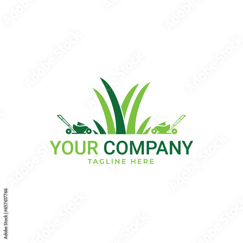 Landscaping And Mower or Lawn Care Logo Design Vector