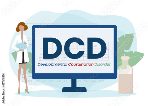 DCD - Developmental Coordination Disorder acronym. medical concept background. vector illustration concept with keywords and icons. lettering illustration with icons for web banner, flyer
