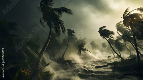 Stampa su tela Palm trees battered by strong hurricane winds