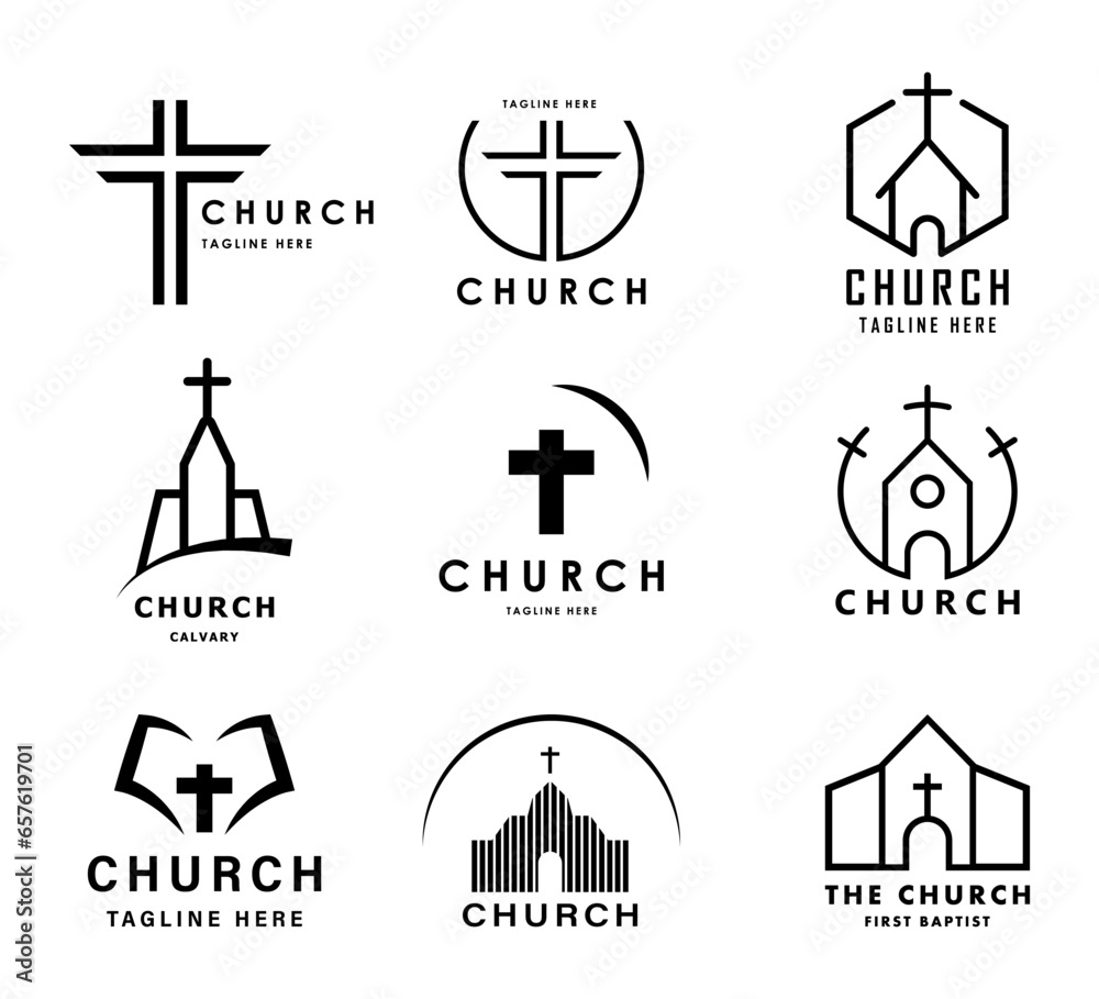 Christian church logo with cross. Vector collection.