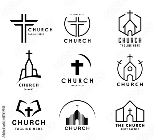 Christian church logo with cross. Vector collection.