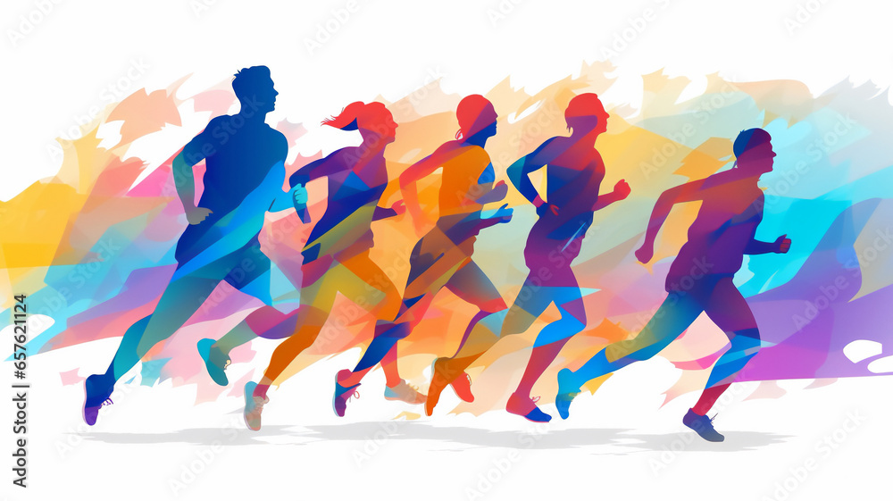 Female and male athlete runners doing a training exercise for a sports ...