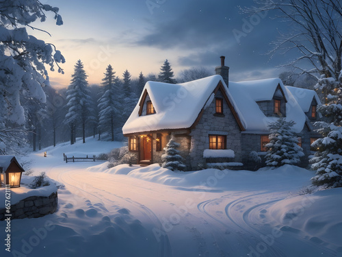 Christmas Snowy Winter Landscape.