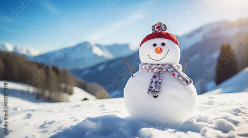 冬山の雪だるまと青空 snowman in winter mountain and blue sky © kyo
