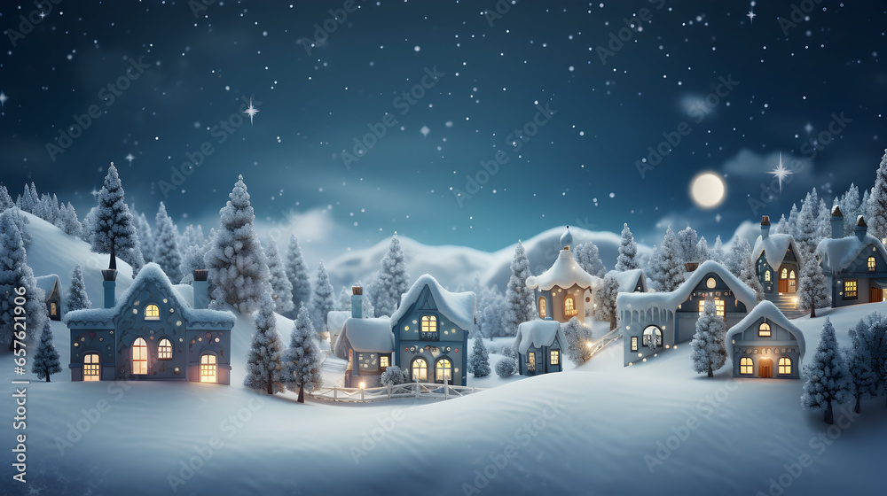 Naklejka premium Christmas winter fairy village landscape. AI generated image