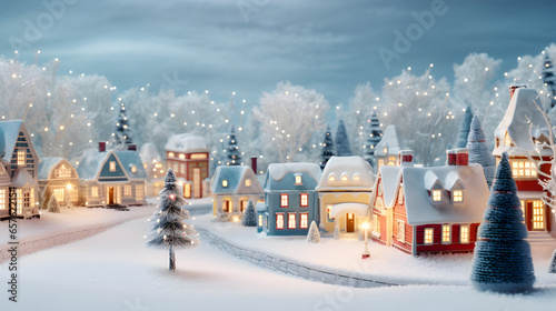 Christmas winter fairy village landscape. AI generated image