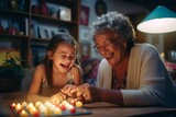 Grandmother and Granddaughter's Joyful Board Game Night