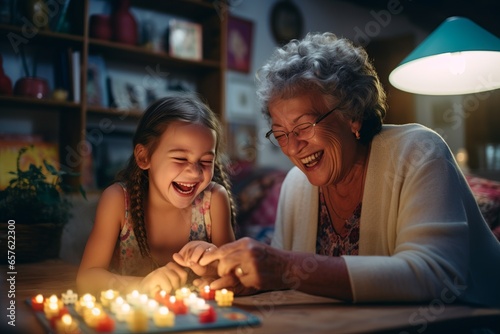 Grandmother and Granddaughter's Joyful Board Game Night photo