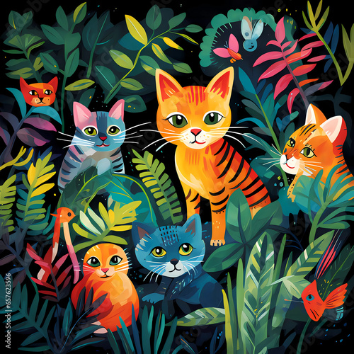 Animals in the wild forest. Various tigers and other animals in the tropical jungle  for storybook  children book  poster  birthday element  nursery room  invitation card etc.