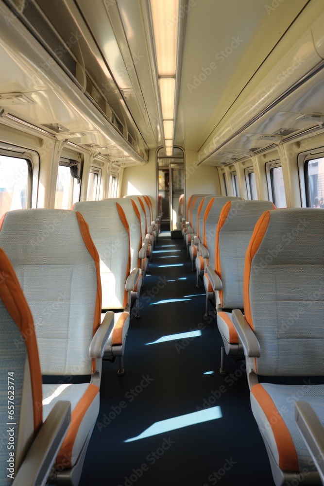 Fototapeta premium Passenger train interior: comfortable, spacious, and stylish design