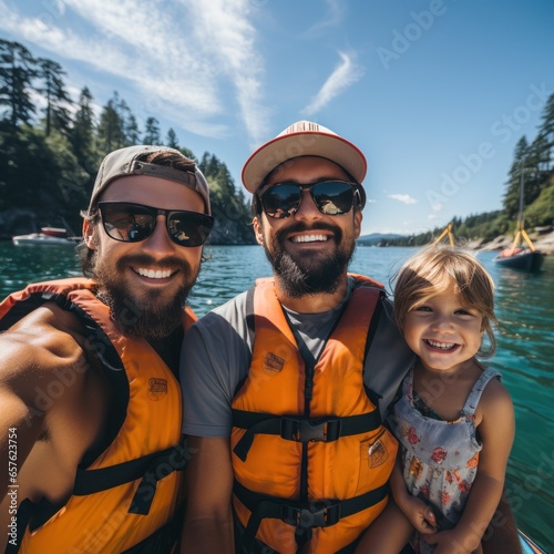 Adventurous family kayaking and exploring the coastline