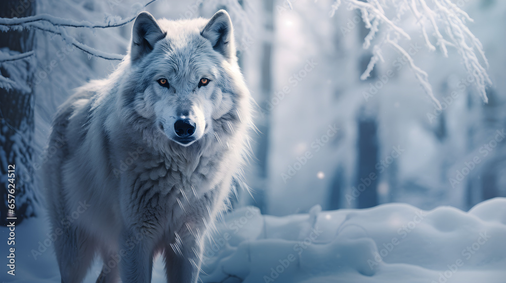 Obraz premium Wolf in winter snowy forest