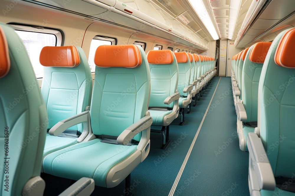 Naklejka premium Passenger train interior: comfortable, spacious, and stylish design