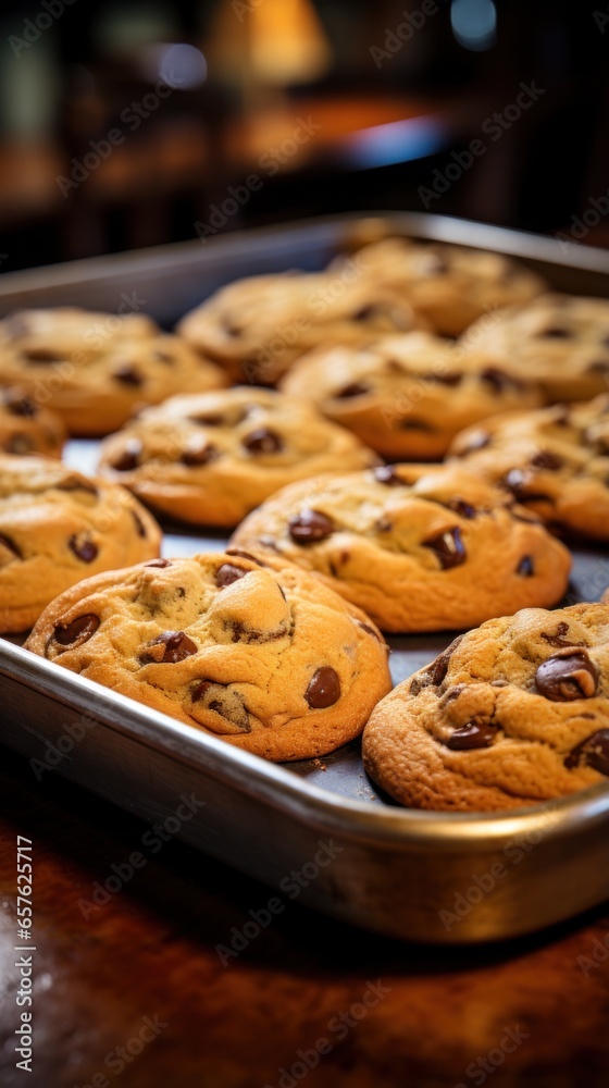 Delicious chocolate chip cookies fresh from the oven on a tray Delicious chocolate chip cookies fresh from the oven on a tray