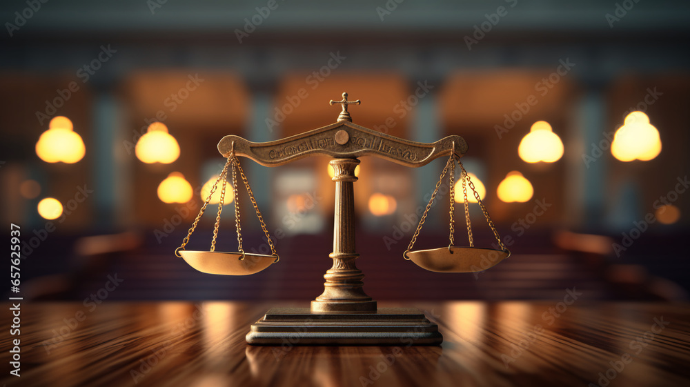 Elegant Brass Scales Of Justice, Intricately Designed, Stand Prominent 