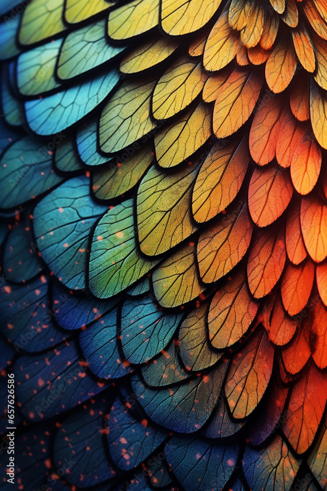Obraz premium The intricate patterns and textures of a butterfly's wing, revealing the fine scales and unique coloration 
