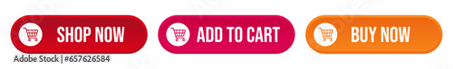 Add to cart button set. Buy buttons for online store with shopping cart icon.