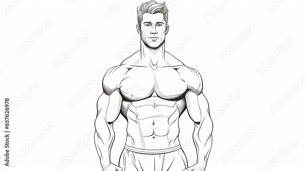 fitness corpo atlético definido Desenho de uma linha isolado em fundo branco fitness corpo atlético definido Desenho de uma linha isolado em fundo branco