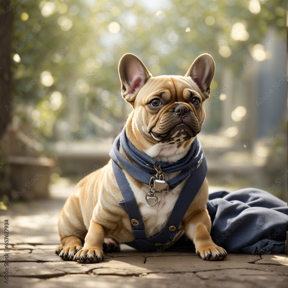 French Bulldogs with expressive eyes and a wagging tail, eagerly waiting for its owner
