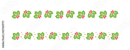 Christmas themed decorative border and text divider set, Mistletoe Pattern. Vector Illustration.