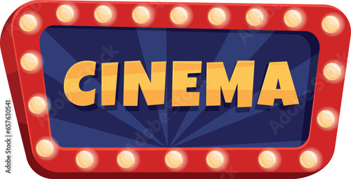 Cinema sign retro illuminated billboard signboard isometric vector illustration. Movie theater